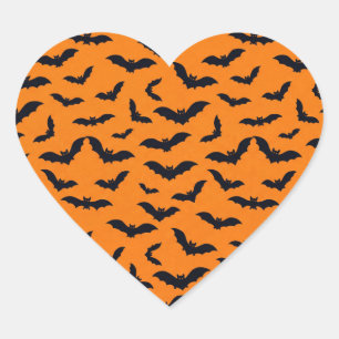 Halloween Black Bats Orange Seamless Pattern Heart Sticker