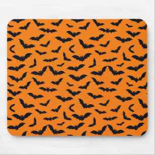 Halloween Black Bats Orange Seamless Pattern Mouse Pad