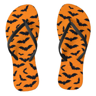 Halloween Black Bats Orange Seamless Pattern Thongs