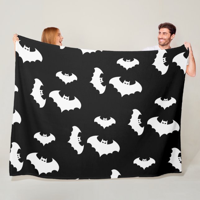 Halloween Black Bats Pattern Spooky Scary Fleece Blanket (In Situ)