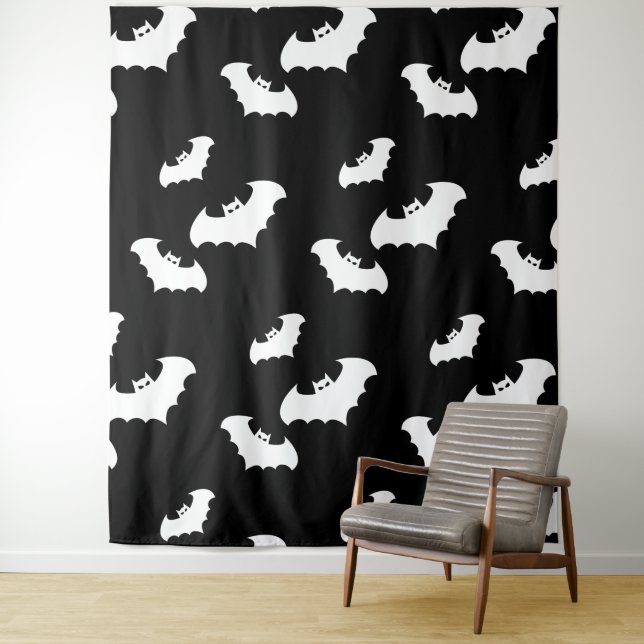 Halloween Black Bats Pattern Spooky Scary Tapestry (In Situ)