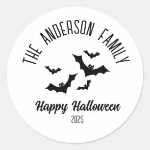Halloween Black Bats Personalised Name Year Classic Round Sticker