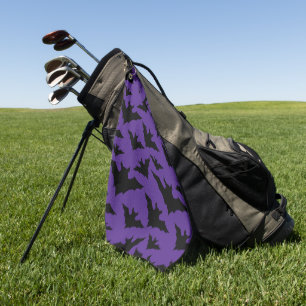Halloween black bats purple cool spooky pattern golf towel