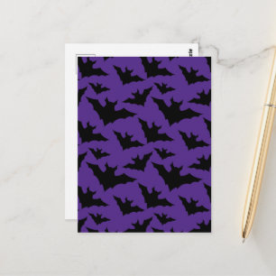 Halloween black bats purple cool spooky pattern postcard