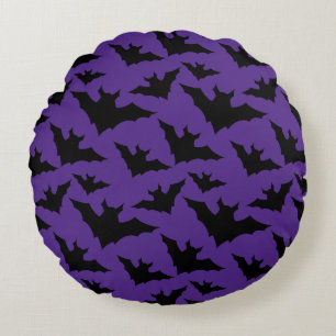 Halloween black bats purple cool spooky pattern round cushion