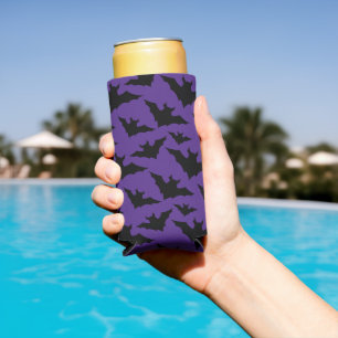 Halloween black bats purple cool spooky pattern seltzer can cooler