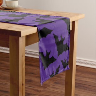 Halloween black bats purple cool spooky pattern short table runner
