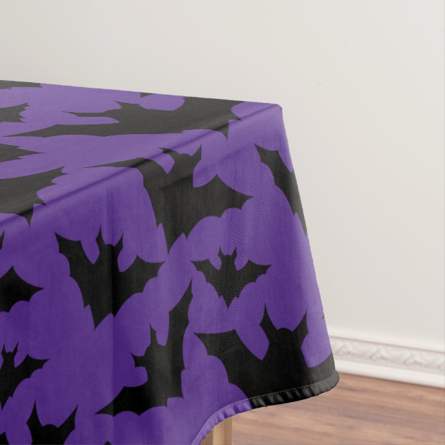 Halloween black bats purple cool spooky pattern tablecloth (In Situ)