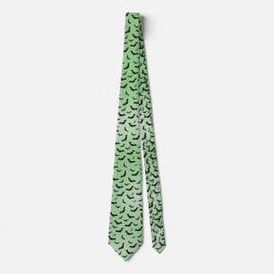 Halloween Black Bats Random Pattern Green BG Tie