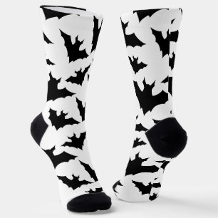 Halloween black bats white cool spooky pattern socks