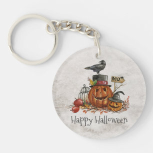 Halloween Black Bird and Pumpkins Keychain