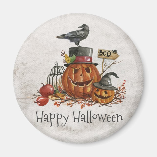 Halloween Black Bird and Pumpkins | Magnet (Front)