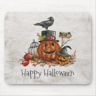 Halloween Black Bird and Pumpkins   Mousepad