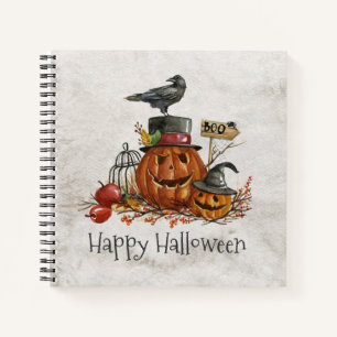 Halloween Black Bird and Pumpkins   Notebook