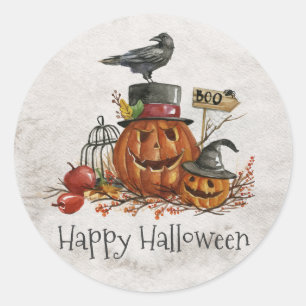 Halloween Black Bird and Pumpkins Sticker