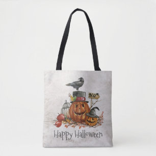 Halloween Black Bird and Pumpkins   Tote Bag