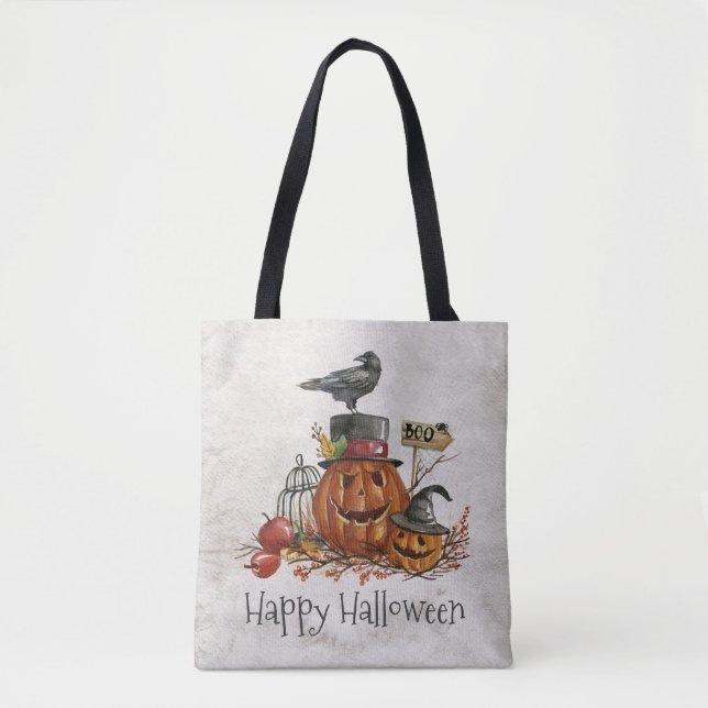 Halloween Black Bird and Pumpkins | Tote Bag (Front)