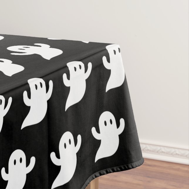 Halloween Black Boo Ghosts Pattern Spooky Scary Tablecloth (In Situ)