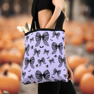 Halloween Black Bow Coquette Purple Witch Tote Bag
