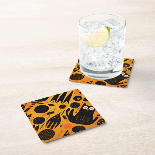 Halloween Black Cat Abstract  Paper Coaster (Insitu)