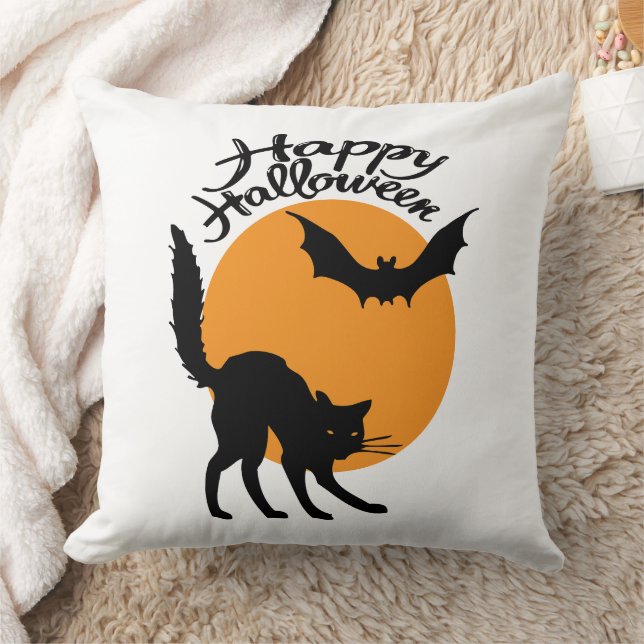Halloween black cat and bat with moon, halloween cushion (Blanket)