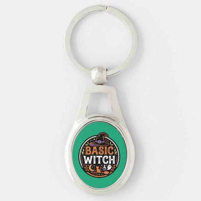 Halloween: black cat and ghost – Basic Witch. Key Ring (Front)
