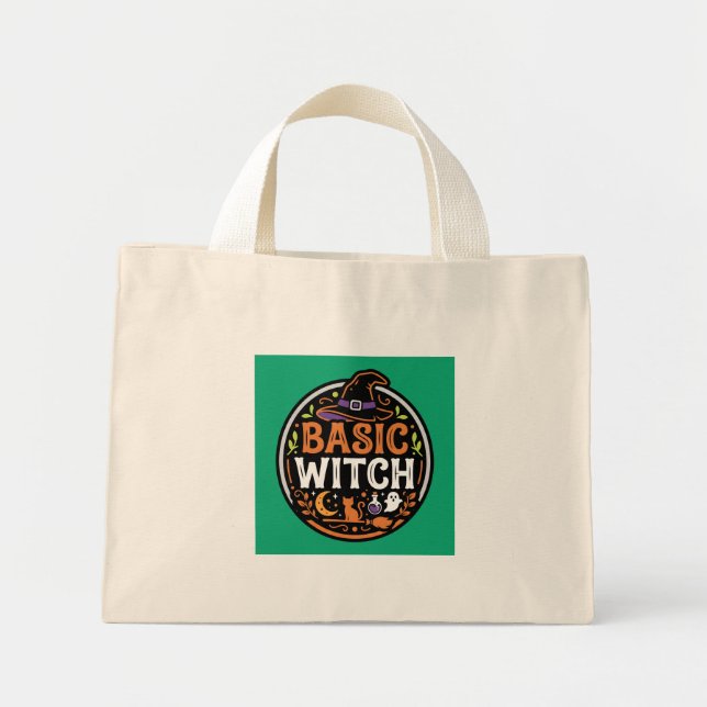 Halloween: black cat and ghost – Basic Witch. Mini Tote Bag (Front)