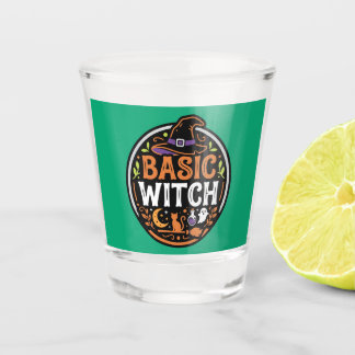 Halloween: black cat and ghost – Basic Witch. Shot Glass