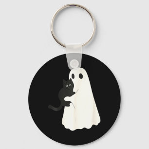 Halloween Black Cat And Ghost Cats Ghosts Retro Key Ring