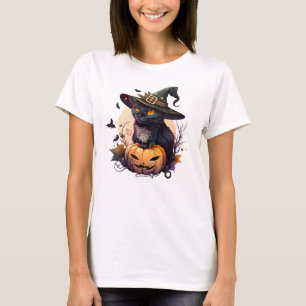 Halloween Black Cat and Jack-o-lantern T-Shirt