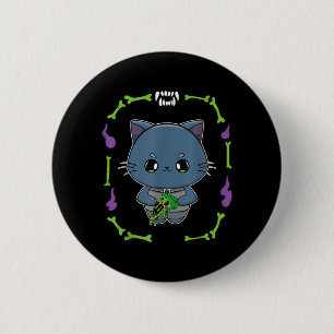 Halloween Black Cat And Pizza Monster For Horror 6 Cm Round Badge