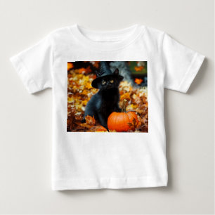 Halloween Black Cat and Pumpkin Baby T-Shirt