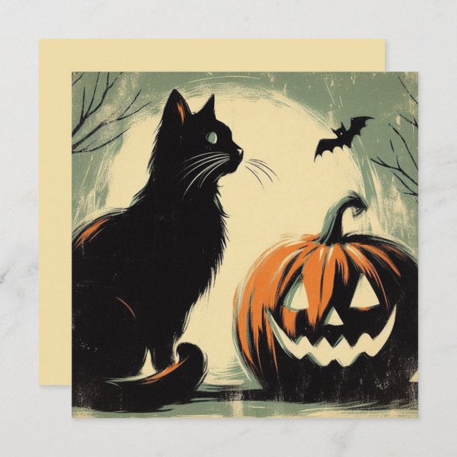 Halloween Black Cat and Pumpkin Card (Front/Back)