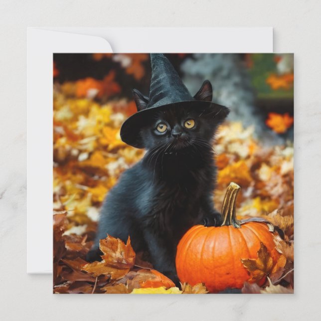 Halloween Black Cat and Pumpkin Card (Front)