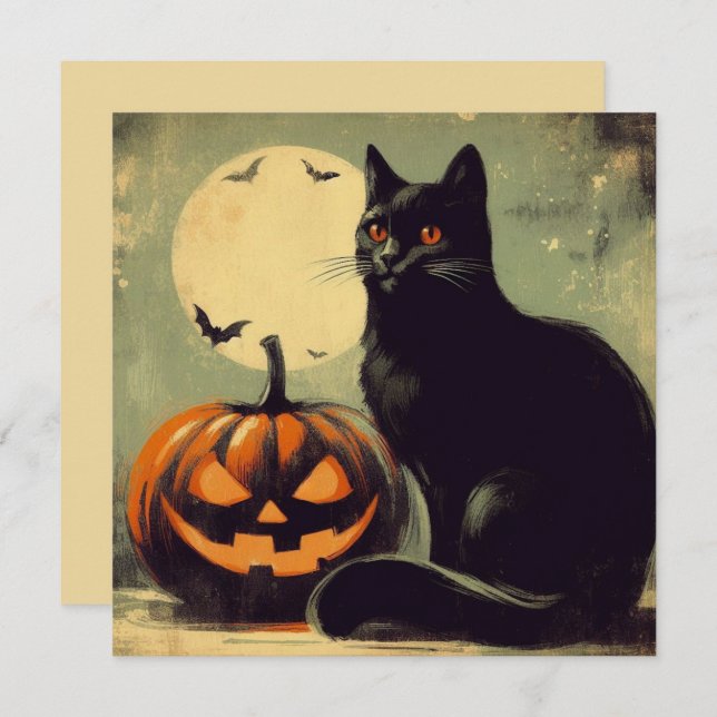 Halloween Black Cat and Pumpkin Card (Front/Back)