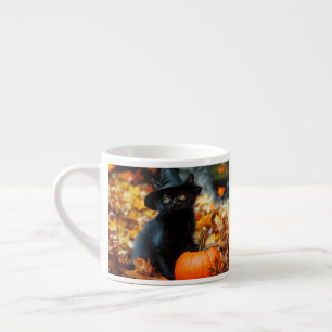 Halloween Black Cat and Pumpkin Espresso Cup