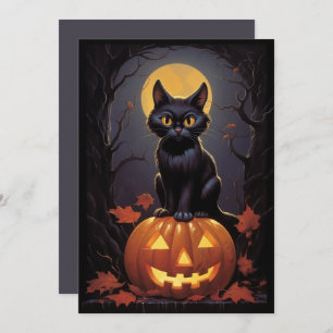 Halloween Black Cat and Pumpkin Invitation