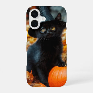 Halloween Black Cat and Pumpkin iPhone 16 Case
