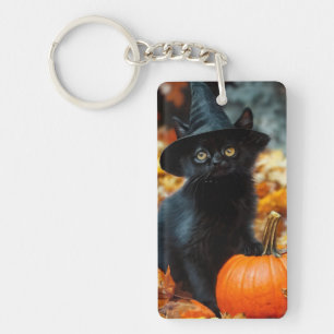 Halloween Black Cat and Pumpkin Key Ring