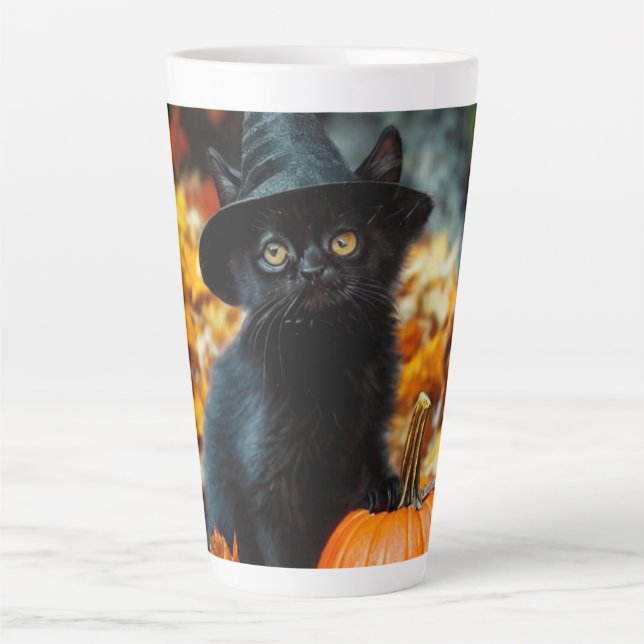 Halloween Black Cat and Pumpkin Latte Mug (Front)