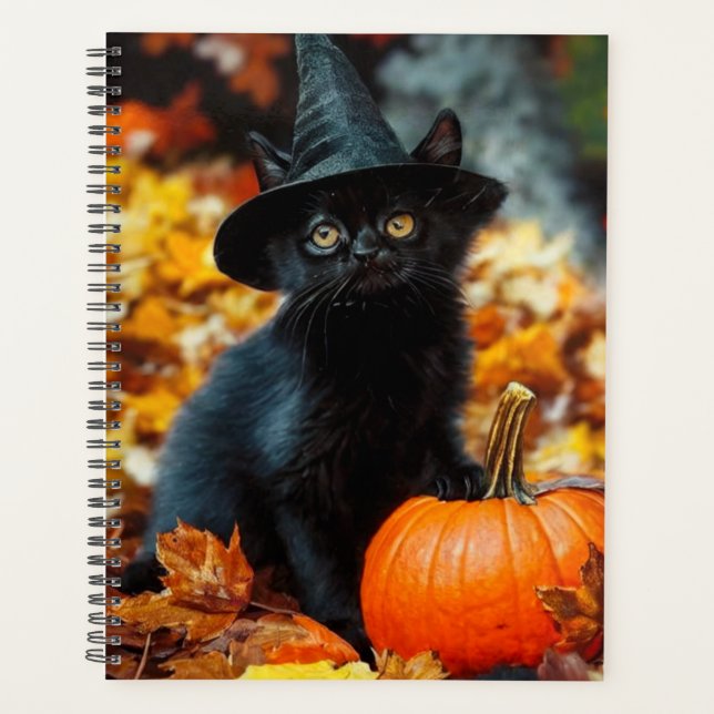 Halloween Black Cat and Pumpkin Planner (Front)