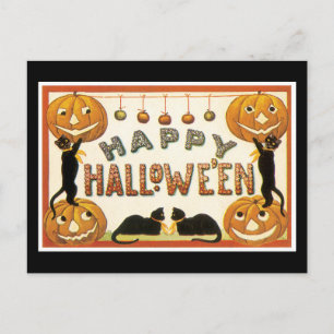 Halloween Black Cat and Pumpkin Postcard