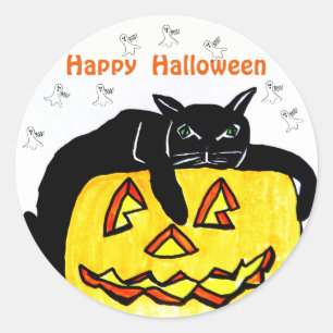 HALLOWEEN BLACK CAT AND PUMPKIN stickers