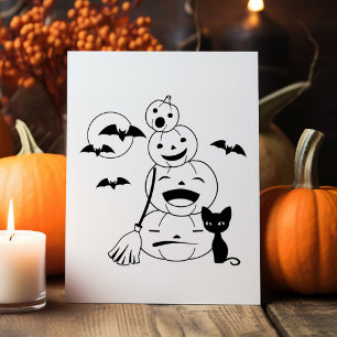Halloween Black Cat and Pumpkins Colour Me Rubber Stamp