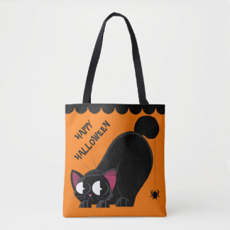 Halloween Black Cat and Spider Tote Bag