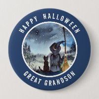 Halloween Black Cat and The Witch Starry Night