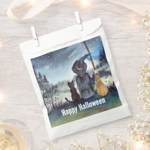 Halloween Black Cat and The Witch Starry Night Favour Bag