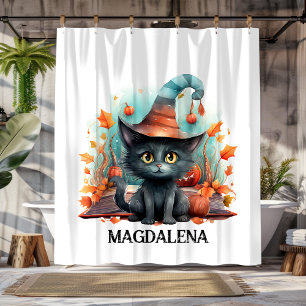 Halloween Black Cat Autumn Witchy Shower Curtain