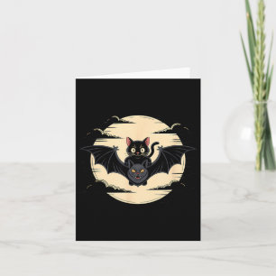 Halloween Black Cat Bat Full Moon Scary Night Card
