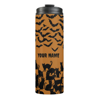 Halloween Black Cat Bat Orange Spooky Pattern Thermal Tumbler